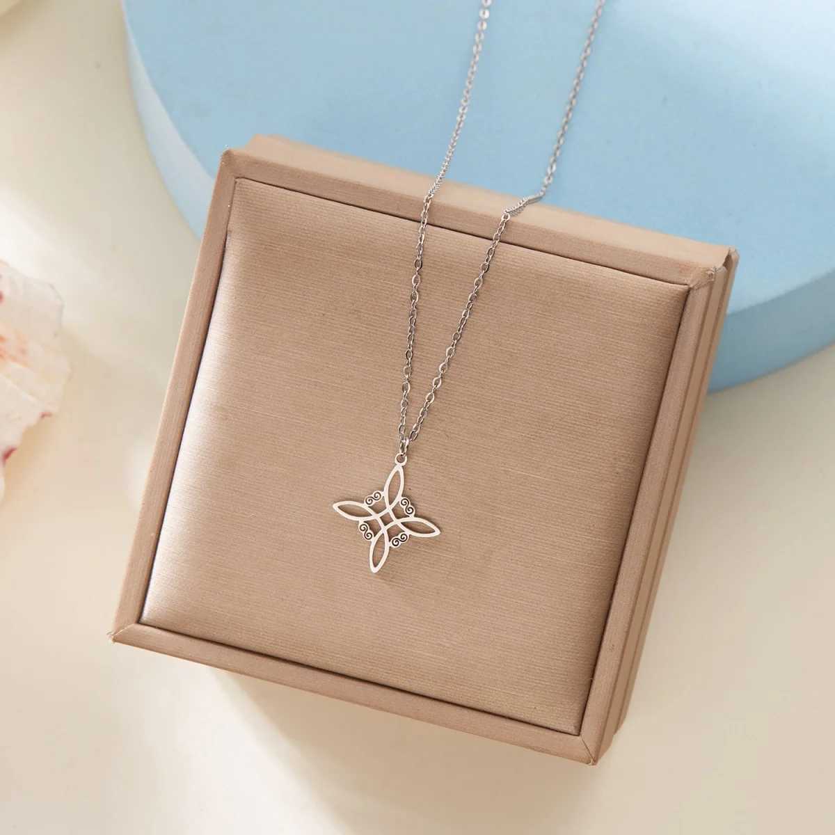 Stainl Steel Witch Knot Pendant Necklace For Women Men Simple Protection Amulet Metal Lucky Knot Choker Train Party Jewelry XJ250524