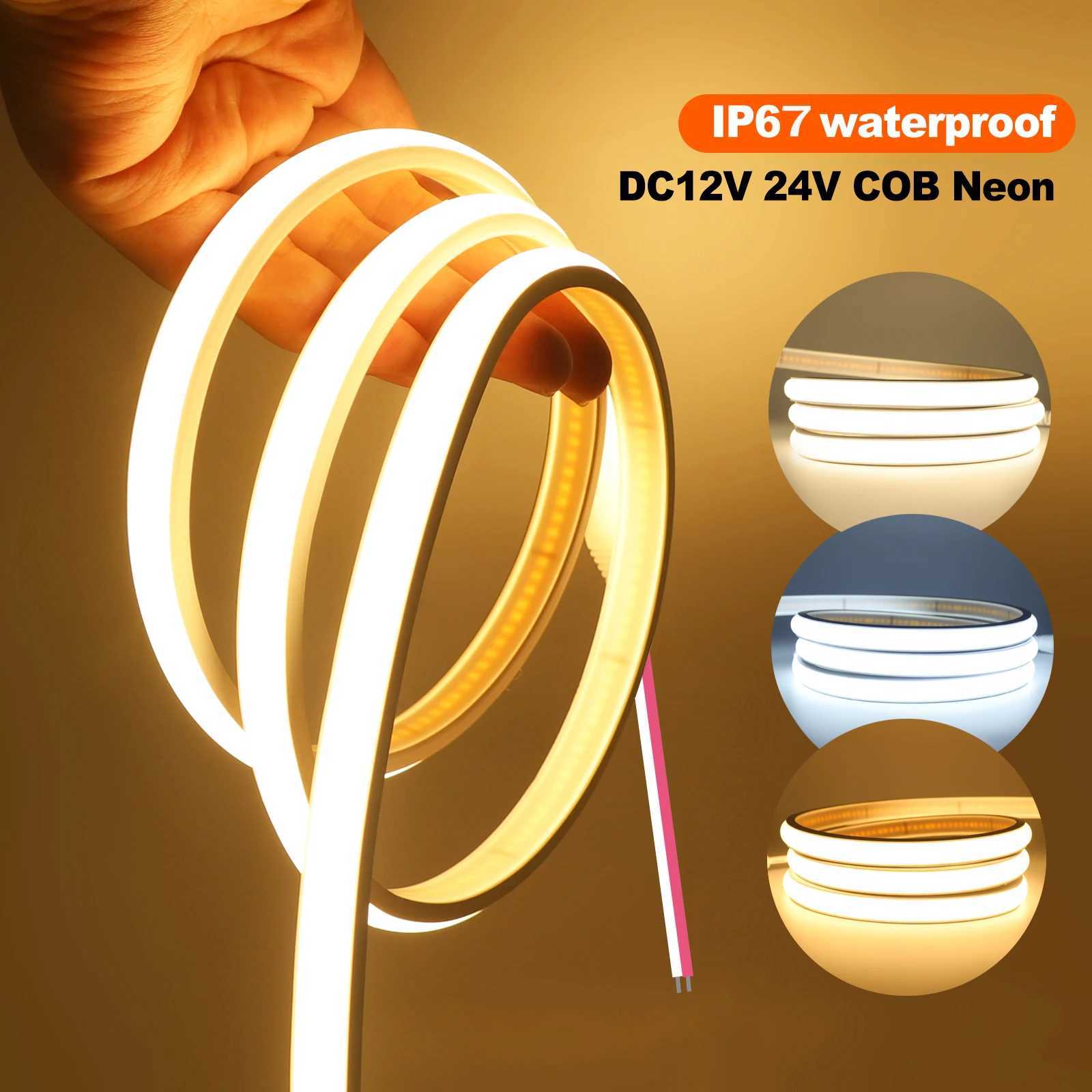 Waterproof COB LED Strip Light 12V 24V Flexible LED Neon Light 0.5-20M 320LEDs High Density Linear Lighting COB LED Lights W250524