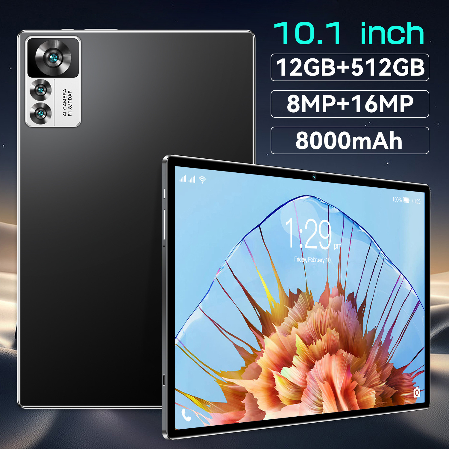 Premium 10.1 Inch Large Screen Tablet: Enhanced Performance w/ 5G Support | Massive 12GB RAM + 512 GB Storage