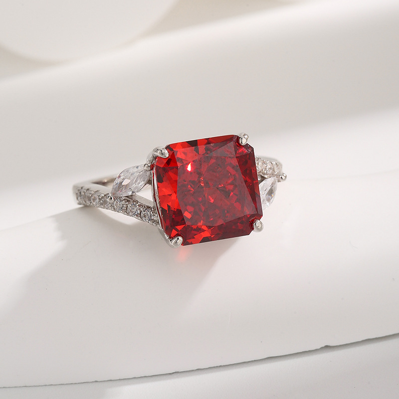 Sophisticated Hued Stone Solitaire Ring Featuring a Rounded Square Facet Shape Crafted from Durable Silver Alloy