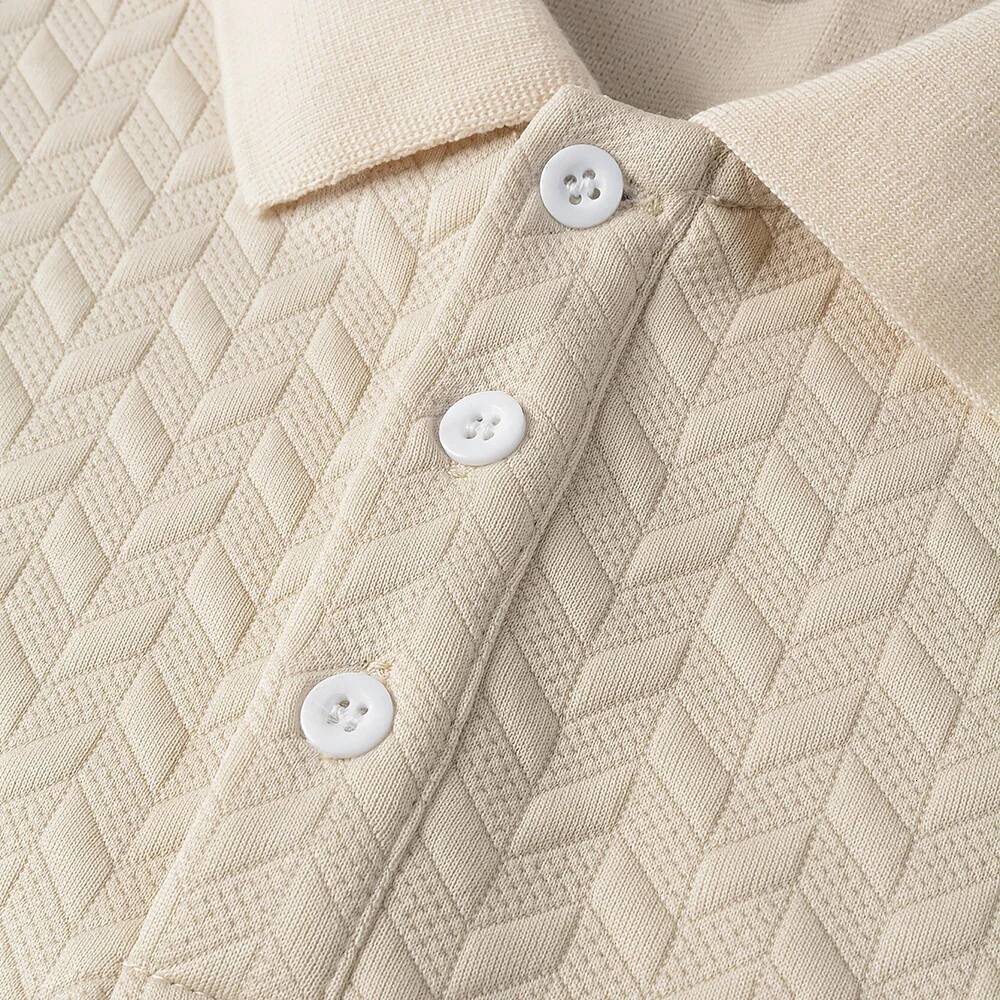 Spring Summer Mens High Quality Jacquard Polo Shirt Short Sleeve Heavyweight Casual T-Shirt Turn-Down Collar Fashion Button Up
