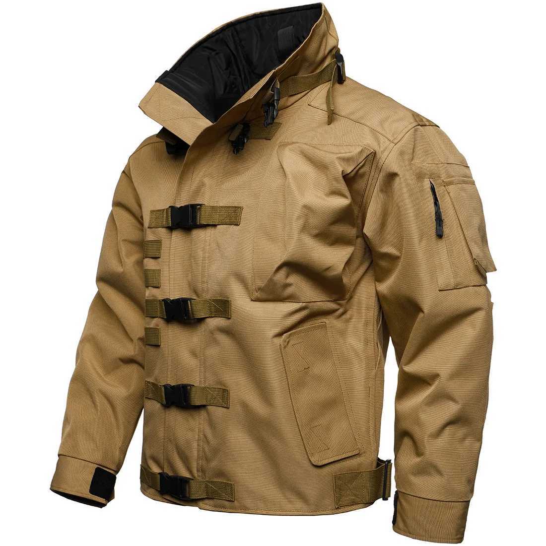 American Windproof Waterproof Outdoor Jacket Mens Stand-up Collar Jacket Fishing Mountaineering Multi-functional Canvas Jacket W250524