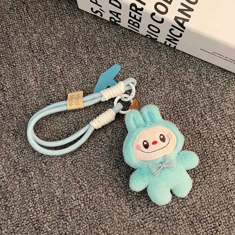 Cute Labubu Pendant Cartoon Anime Pink Rabbit Plush Doll Handchain Lanyard Mobile Phone Universal Decoration Bag Pendant Gift W250526