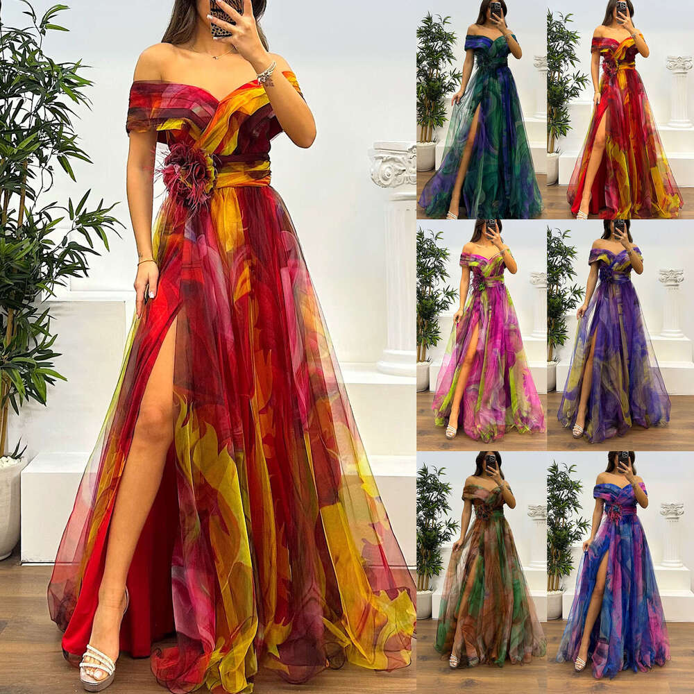 Maxi Dress Spring Summer New Mesh Printed Party INS Casual Fashion Women S Dress Floral Dress