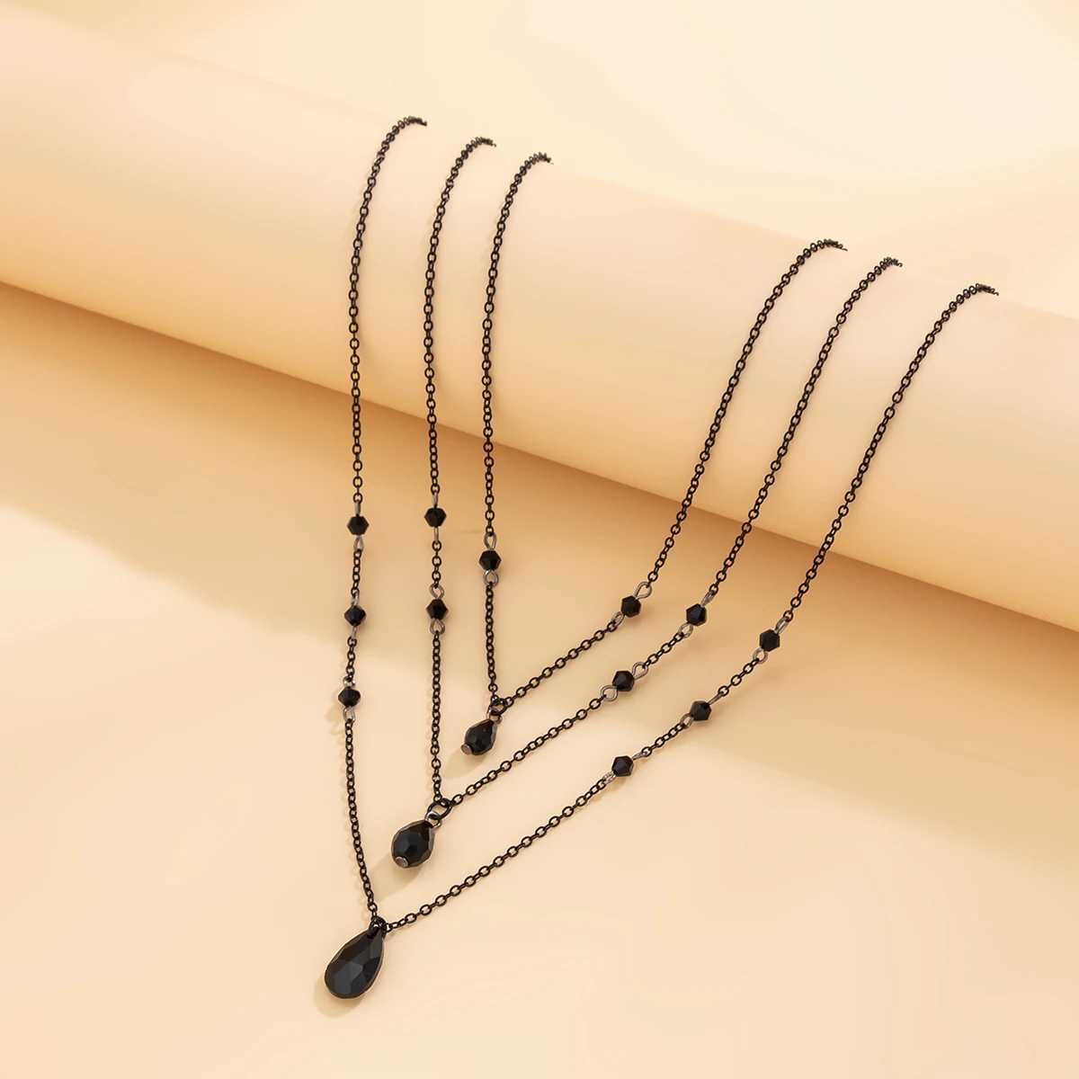Layered Black Chain with Droplet Pendants Necklace for Women Train Charms Separable Chains Accories on Neck Fashion Jewelry XJ250524