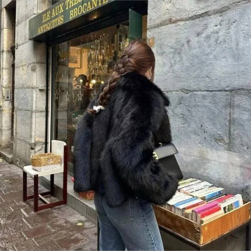 Women Coats Autumn Winter Clothing 2025 Cropped Short Fluffy Faux Fur Jacket Fashion Warm Coat Outerwears Female
