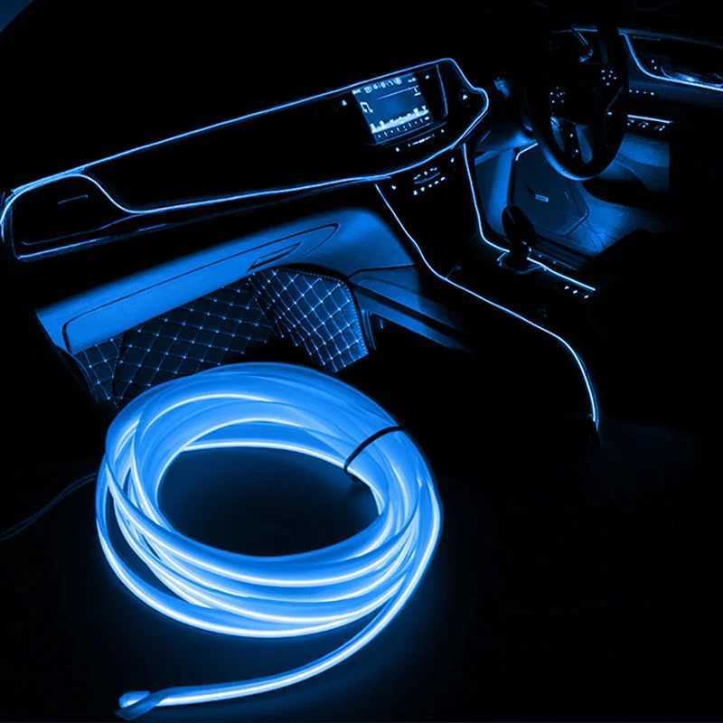 1M/2M/3M/5M Car Interior Led Decorative Lamp EL Wiring Neon Strip For Auto DIY Flexible Ambient Light Party Atmosphere Diode USB W250524