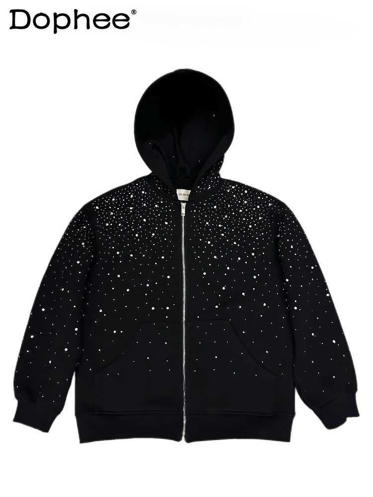 Mens and Womens Original 2025 Spring New Babysbreath Hot Diamond Jacket Chic Hooded Zipper Coats High-end Solid Color Jackets W250524