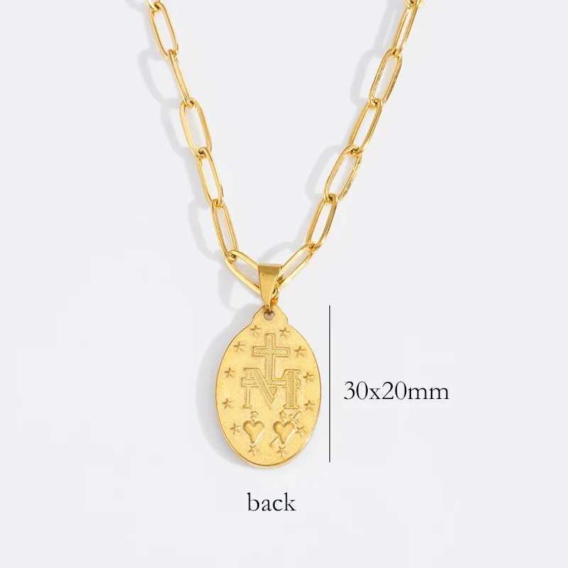 Golden Color Medal Virgin Mary Necklace Stainless Steel Virgin Mary Pendant Necklace For Men Women Cross Medallion Choker XJ250524