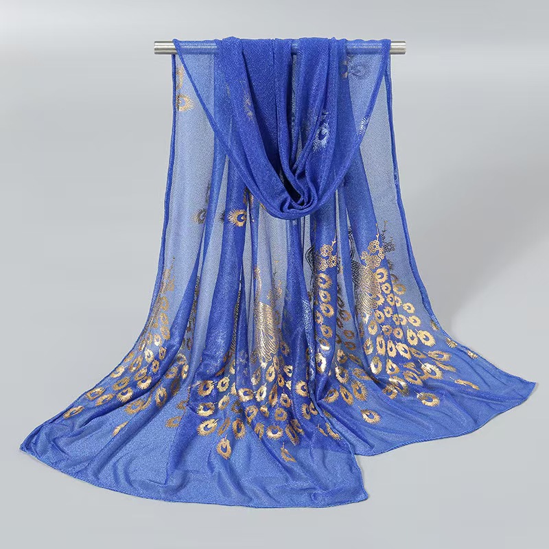 T789 elegant temperament solid color peacock print scarf simple hot stamping phoenix feather light and comfortable travel accessories shawl