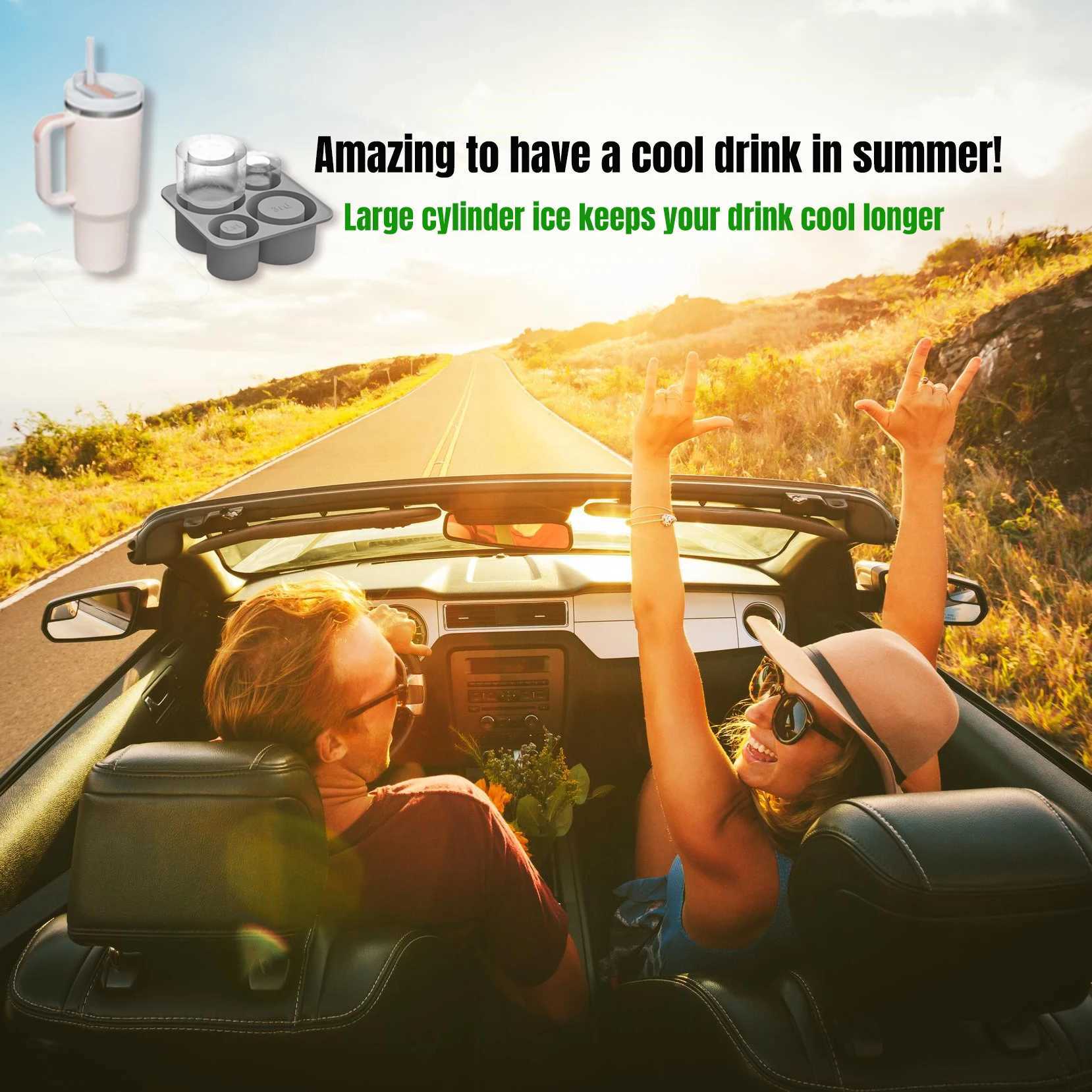 Silicone Ice Cube Tray Mold for Cup Tumbler 20oz 30oz 40oz Cylinder Ice Cube Maker with Lid Kitchen Accessories Gadget X250524