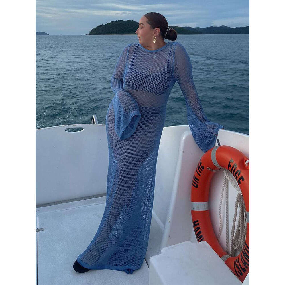 Maxi Dress Open Back Sexy Tight Fitting Long Sleeved Hollow Out Beach Summer Dress Long Dress