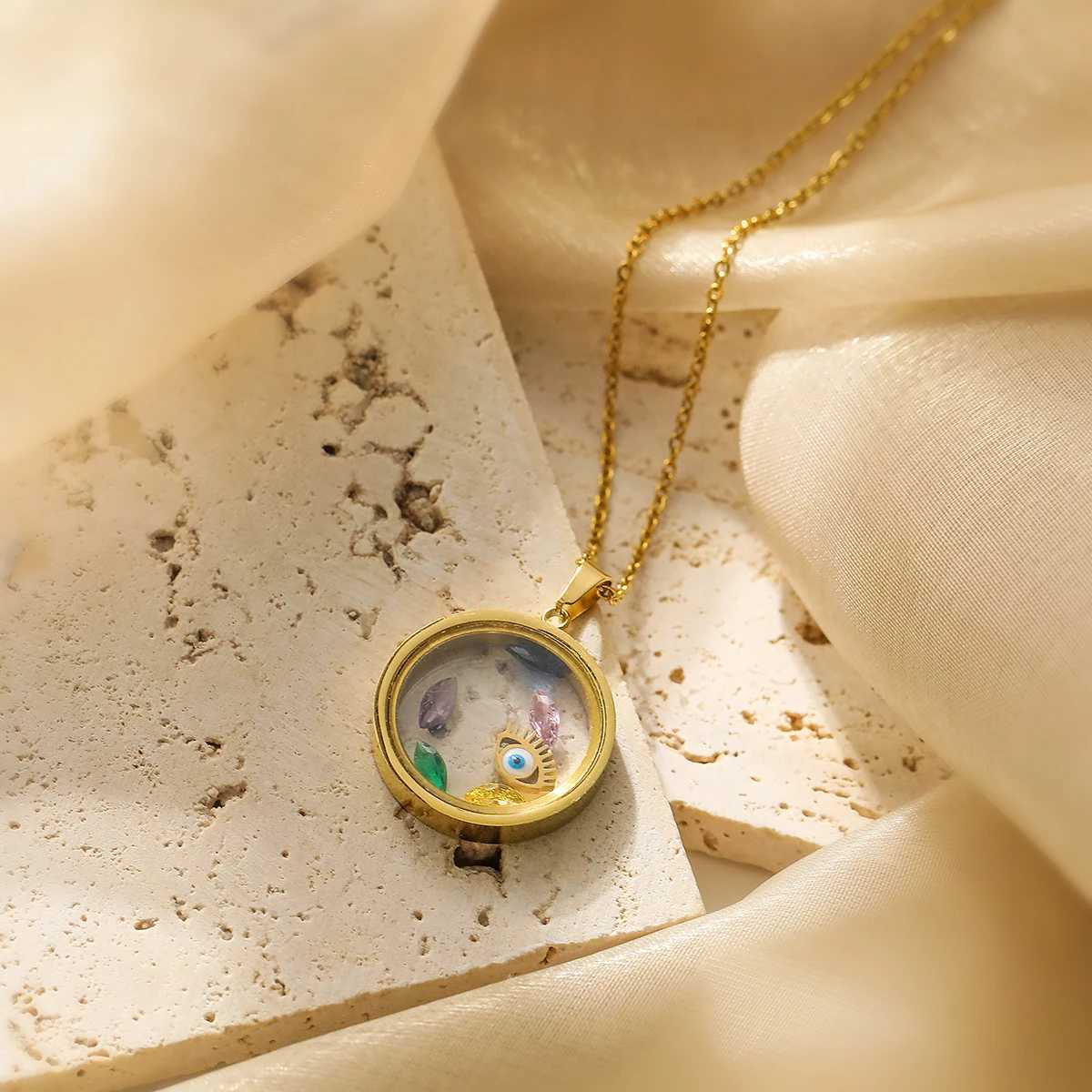 Official 2024 New Arrival Gold Color Stainl Steel Party Jewelry Lucky Evil Eye Pendant Necklaces For Women Birtay Gift XJ250524