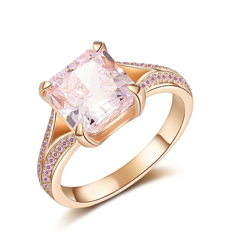 925 Sterling Silver Princess Cut Ice Flower Pink Diamond Ring with High Carbon Stones for Luxury Engagement and Wedding Jewelry