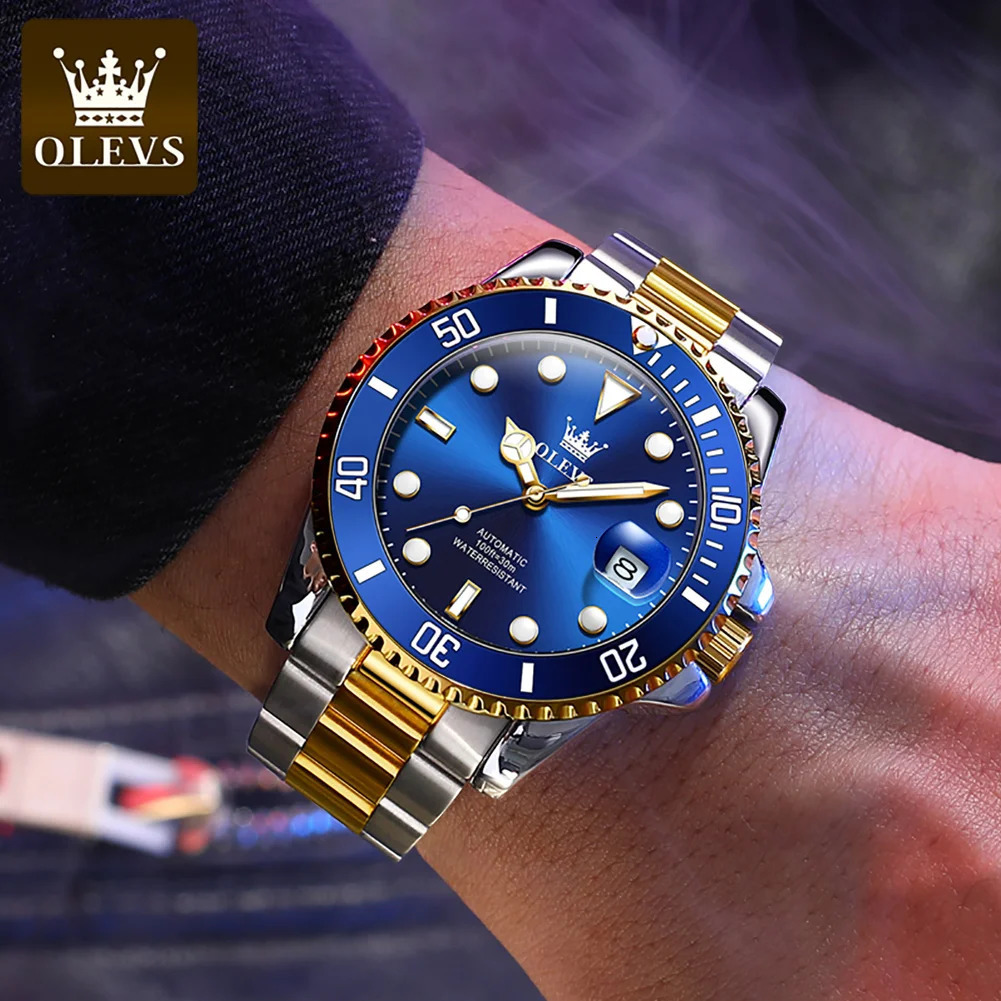 OLEVS 6650 Men Watch Classic Original Automatic Mechanical Watch For Man Zircon Scale Waterproof Luminous Stainless Steel Reloj 250603