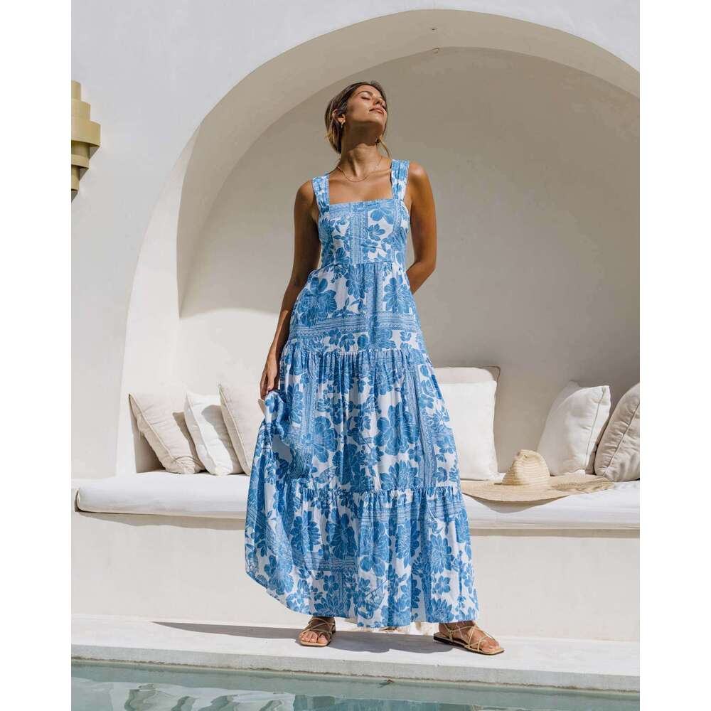 Maxi Dress Summer New Bohemian Vacation Style Beach Skirt Loose Strap Dress Long Dress