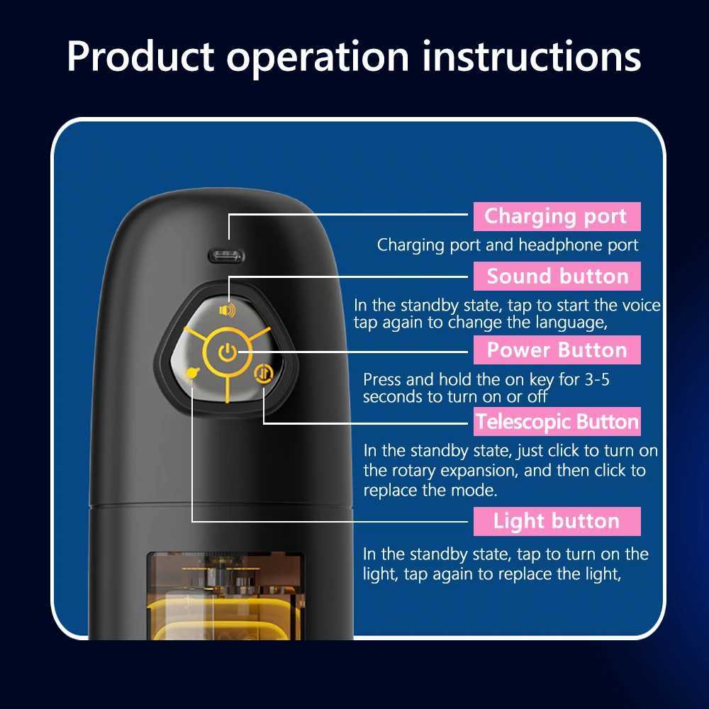6-in-1 electric telescopic rotating male delayed ejaculation training oral sex masturbation device with ambient light for adultsXJ250524