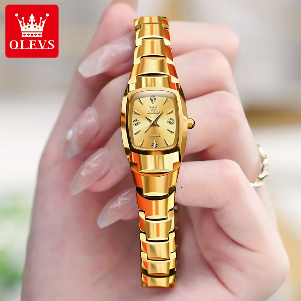 OLEVS 7006 Certified Elegant Womens Watches waterproof Tungsten Steel strip Quartz Watch for Lady Tonneau Watch 250603