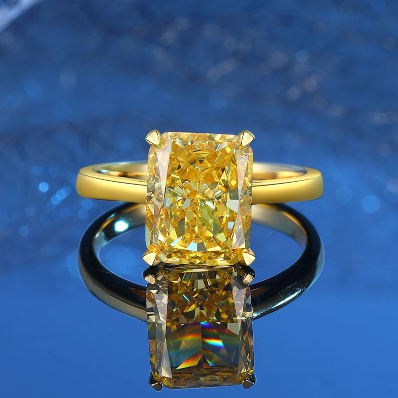 Princess Cut Yellow Diamond Ring with High Carbon Diamond, Ice-Flower Cut, S925 Sterling Silver, Fashion Engagement Ring