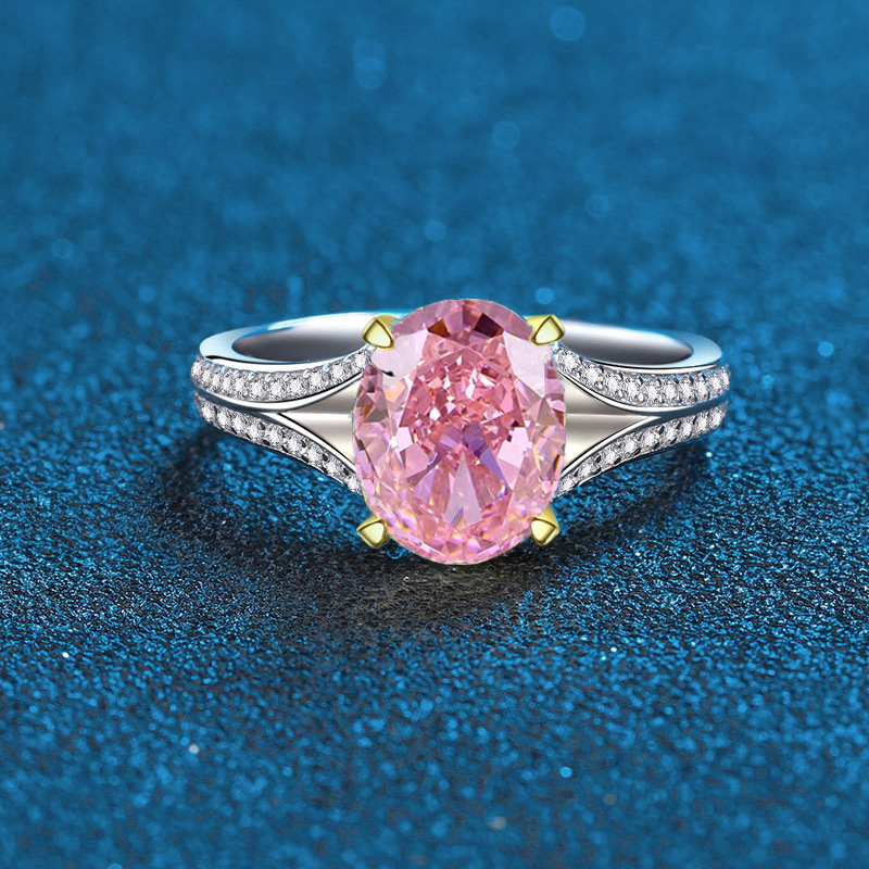 S925 Sterling Silver Ice Flower Cut Oval Shape Engagement Ring with Yellow, Pink, and Padma Red Gemstones for Weddings and Proposals