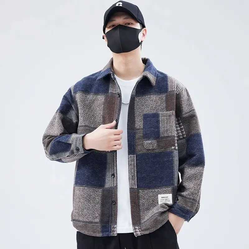 2025 New Shirt Lapel Jacket Men Loose Color Block Jacket Spring Top W250524