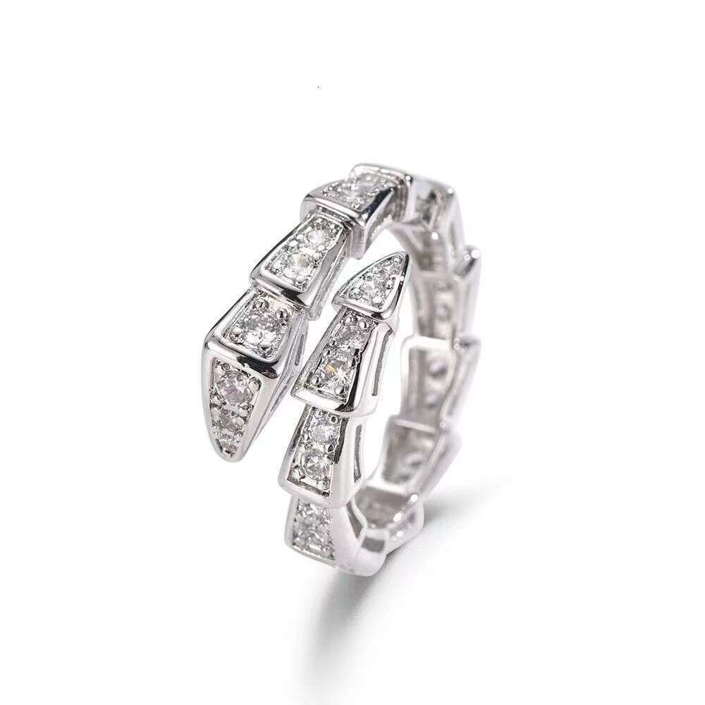 TikTok Jewelry Full Diamond Snake-Shaped Light Luxury Fashion Versatile Snake Bone Open Internet Celebrity Same Style Ring Band