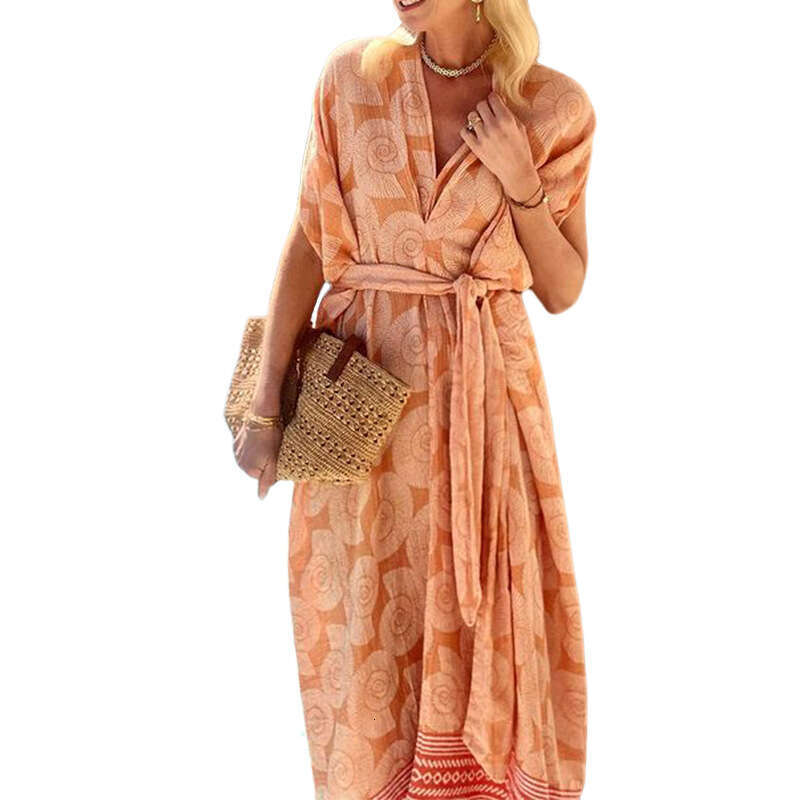 Maxi Dress FD Women S Fashionable Printed V Neck Sleeveless Mid Length Beach Dress Floral Dress
