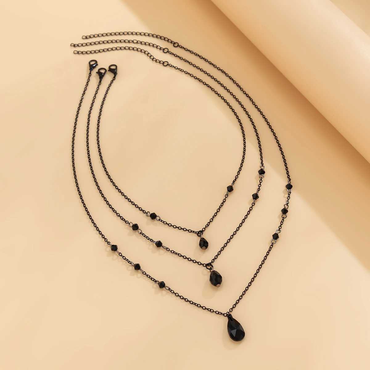 Layered Black Chain with Droplet Pendants Necklace for Women Train Charms Separable Chains Accories on Neck Fashion Jewelry XJ250524