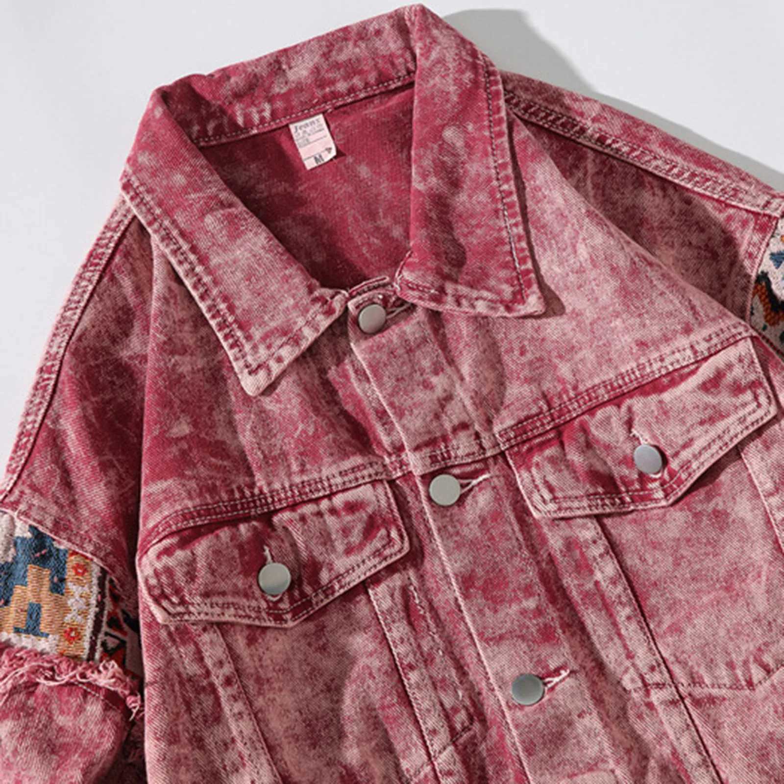 Mens Denim Jacket Cowboy Retro Cotton Denim Coat Spring Loose Fit Jeans Jacket Outerwear Y2k Vintage Ripped Painted Denim Jacket W250524