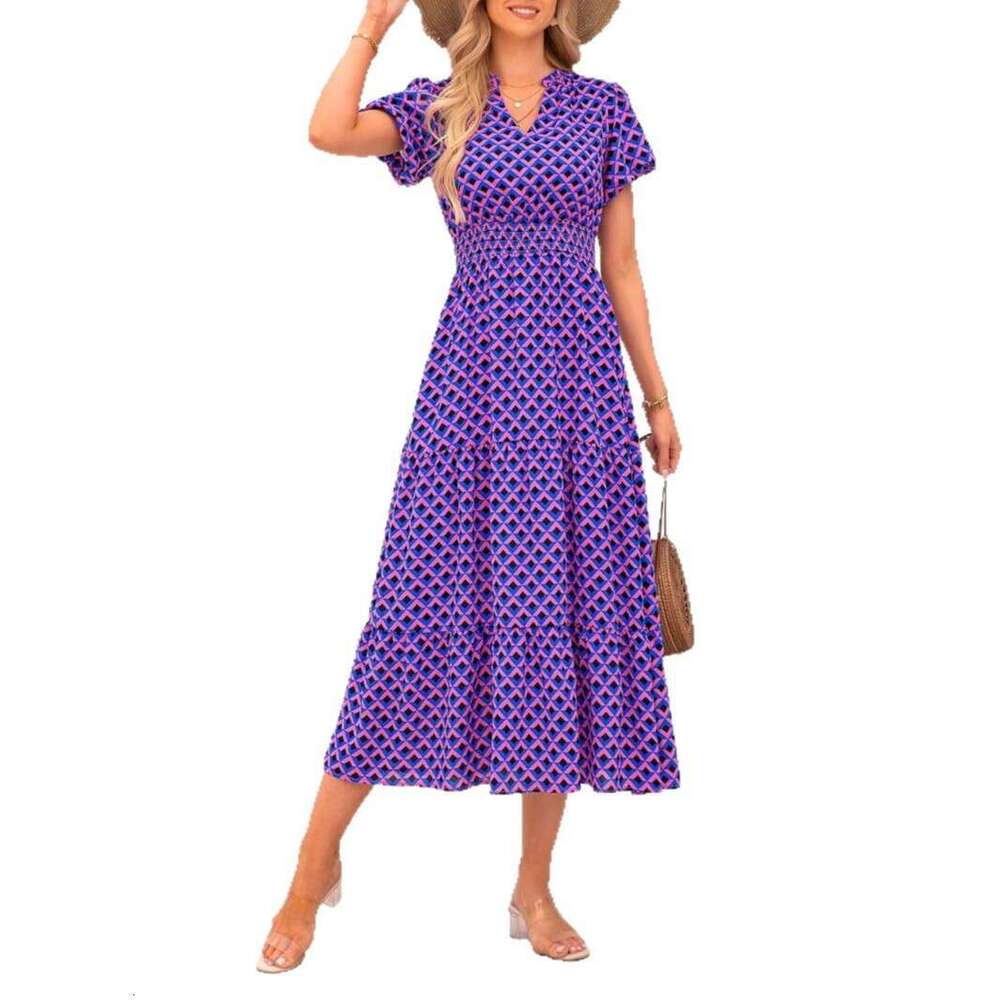 Maxi Dress Summer New Bubble Sleeve Floral Dress Sexy Printed Waist Skirt Floral Dress