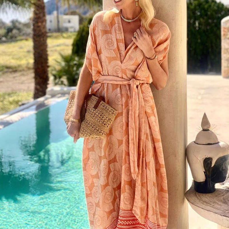 Maxi Dress FD Women S Fashionable Printed V Neck Sleeveless Mid Length Beach Dress Floral Dress