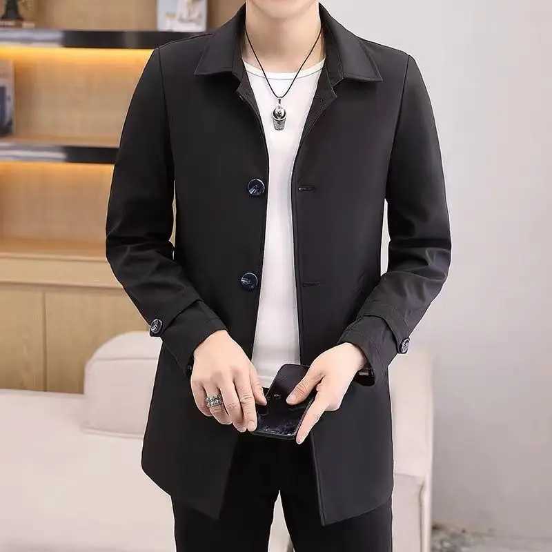 Spring Autumn Fashion High Street Men Midi Coats New Chic England Turn-down Collar Ingle-breasted Slim Comfortable Punk Jackets W250524