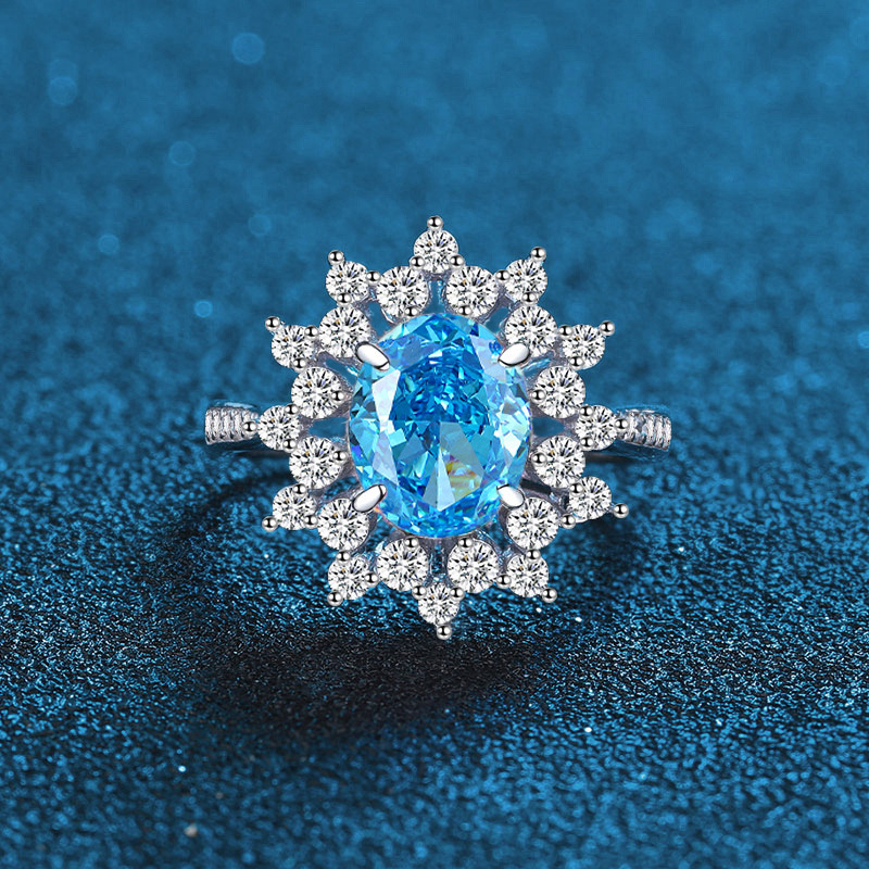 S925 Sterling Silver Red and Blue Sapphire Diamond Ring, Radiant Cut Gemstone Women's Ring, Ice Flower Cut Fashion Jewelry for Women