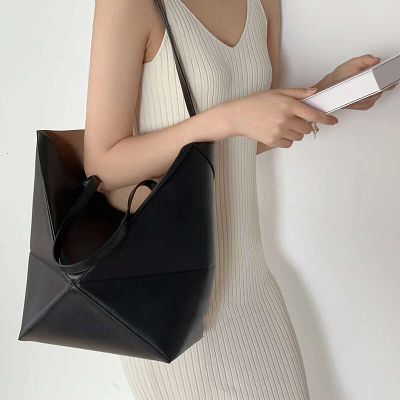 Tote Bag New High End Niche Design Genuine Leather Cowhide Women S Bag Deformed Folding Geometric Splicing Tote Shoulder Crossbody Bag Lady Bags