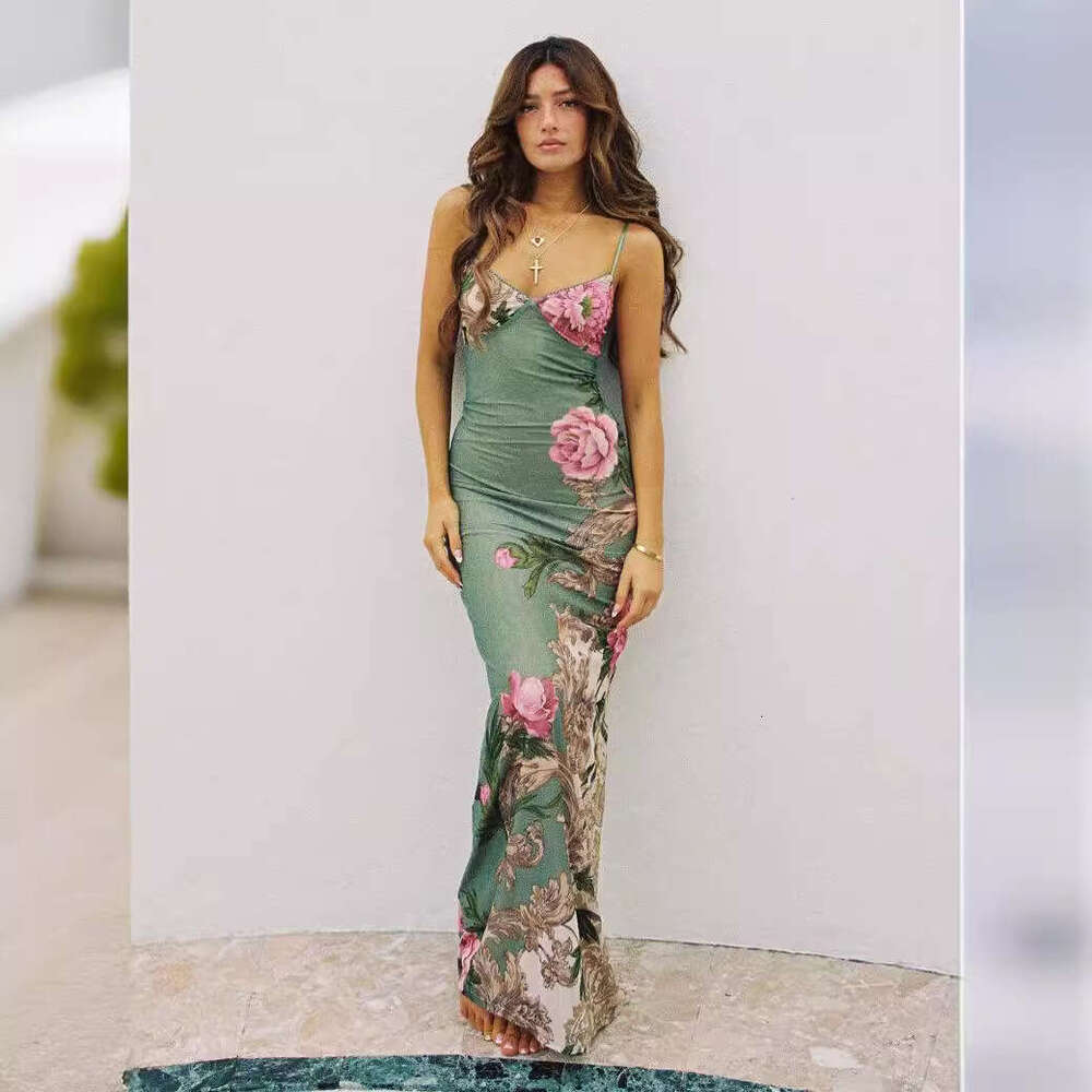 Maxi Dress S New Long Skirt Vacation Style Elegance Slim Fit Printed Design Sensation Strap Dress Women S Wear Floral Dress