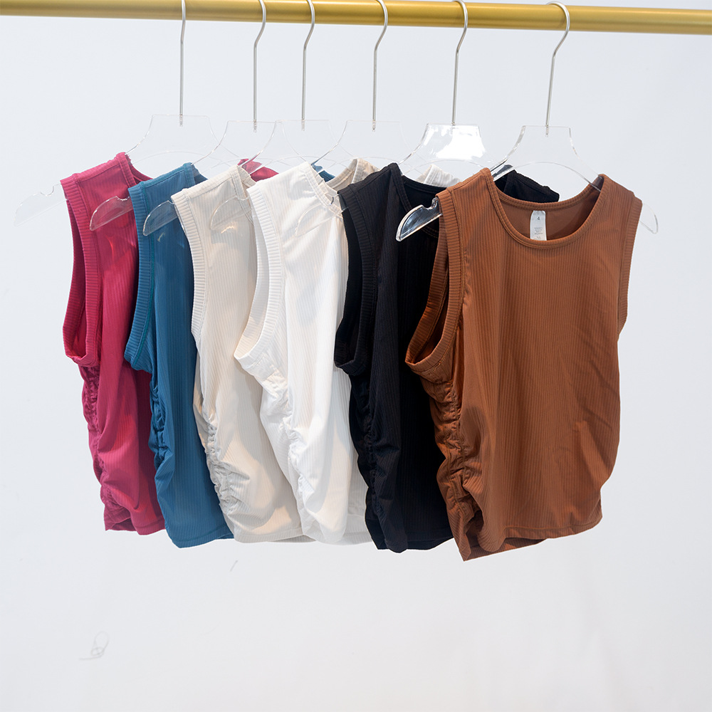 Tanks Tops Yoga Outfits Women's Sleeveless Pleated Vest Quick Dry Breathable Fitness Vest Athletic Sports Gym Clothes Summer high elasticity Pilates Shirt