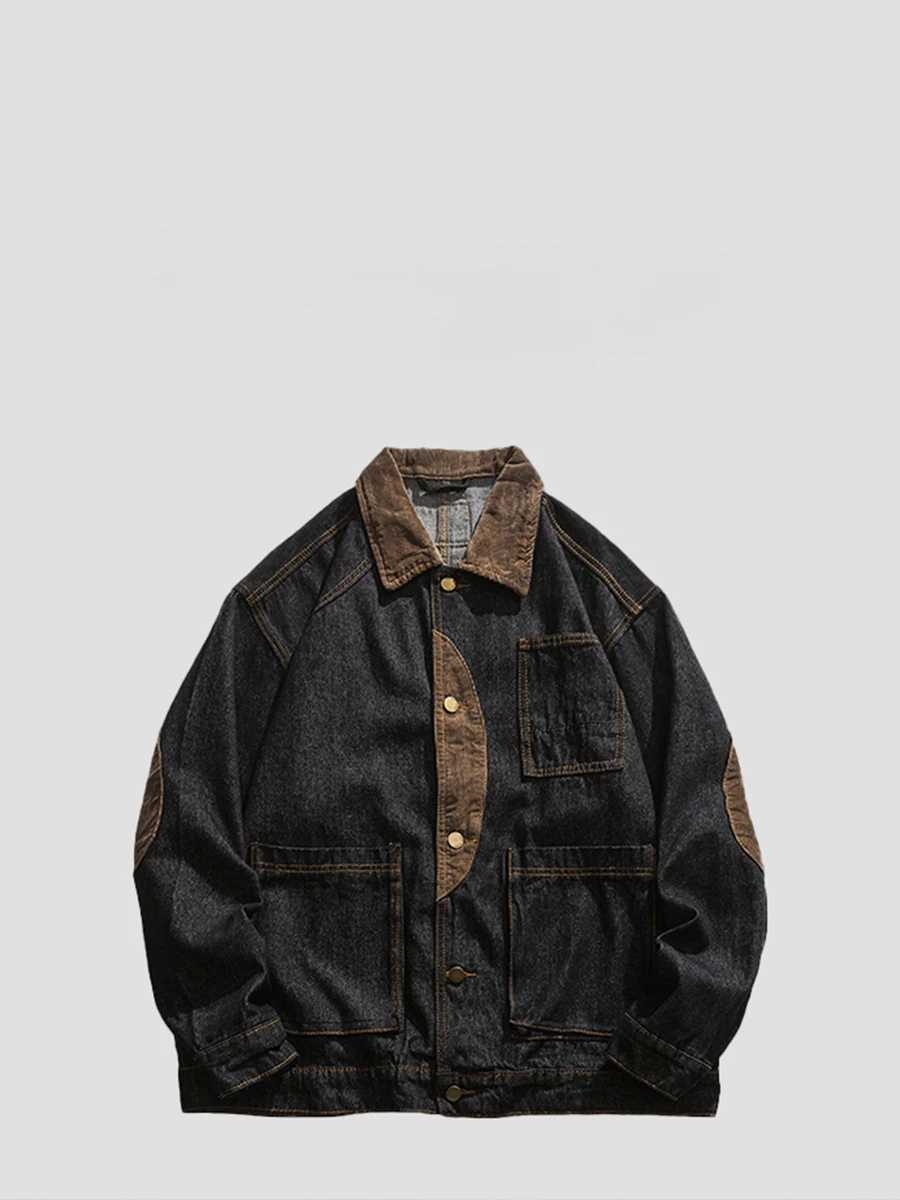 Spring Autumn Retro Spliced Lapel Denim Jackets Mens Trendy Street Patchwork Versatile Casual Handsome Hip Hop Workwear Coats W250524