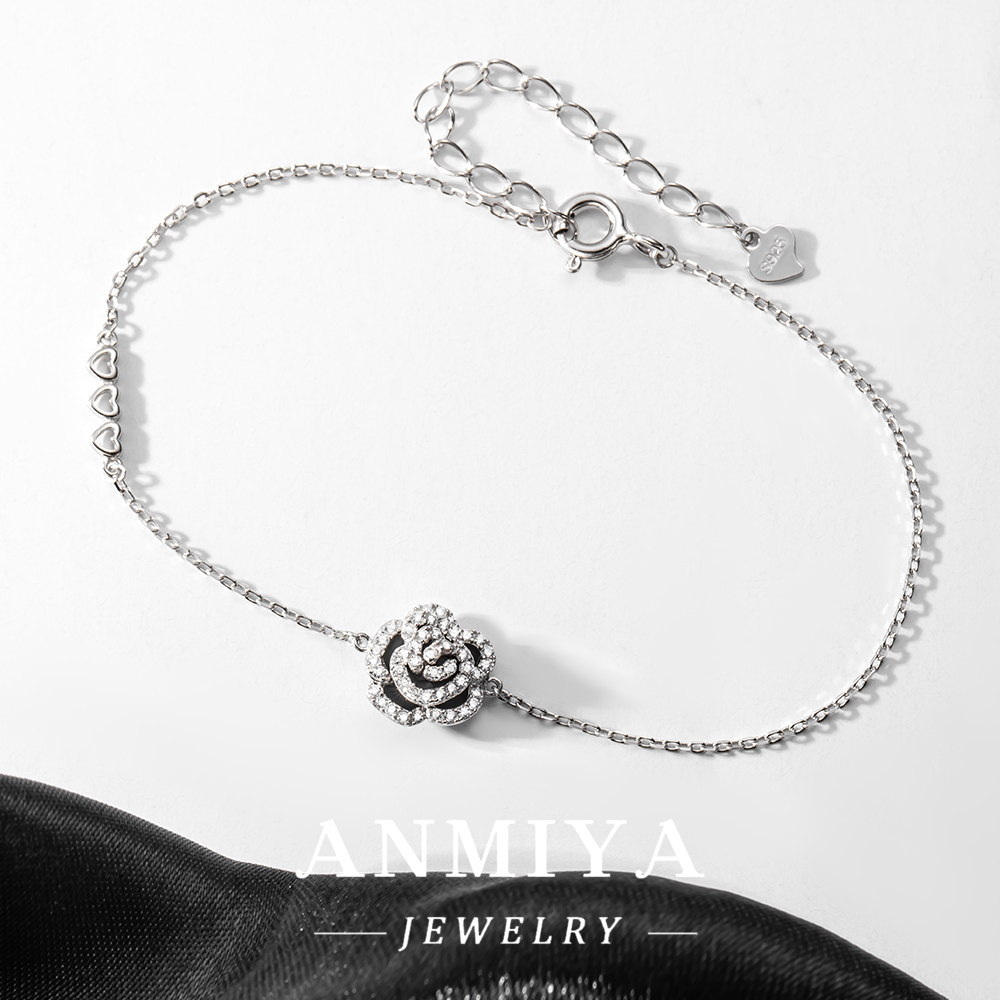 wholesale contemporary silver jewelry 925 clover bracelet with floral and heart design stackable for everyday wear