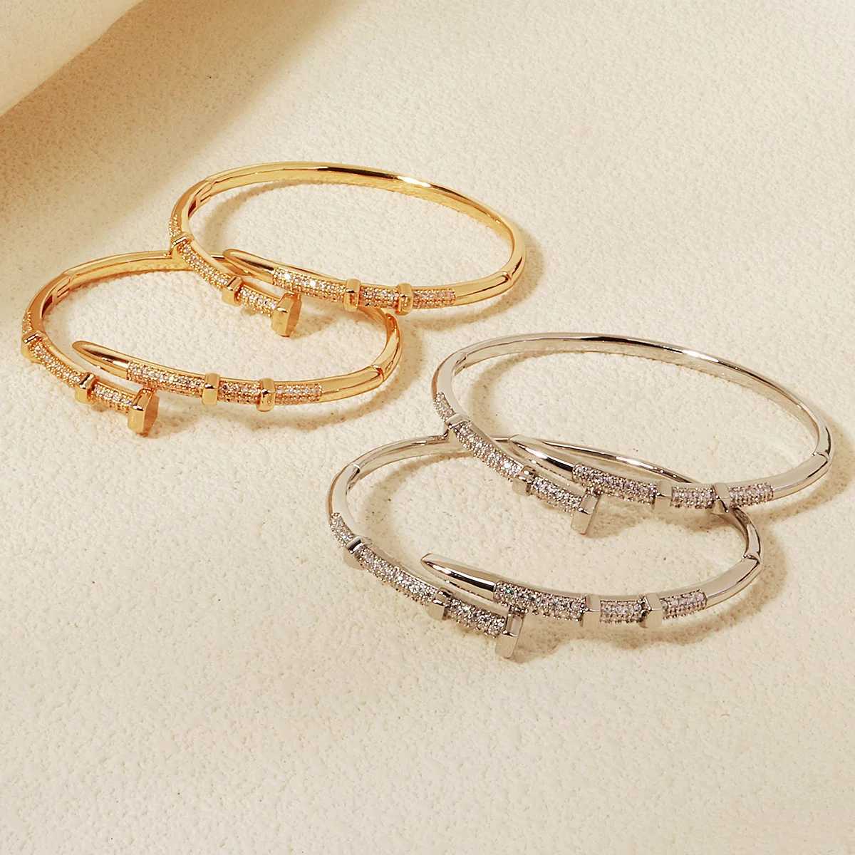 4pk/Set Fashion For Women TrenDY Daily Copper Zirconium No Rust Bangles Open Adjustable Gifts Z250524