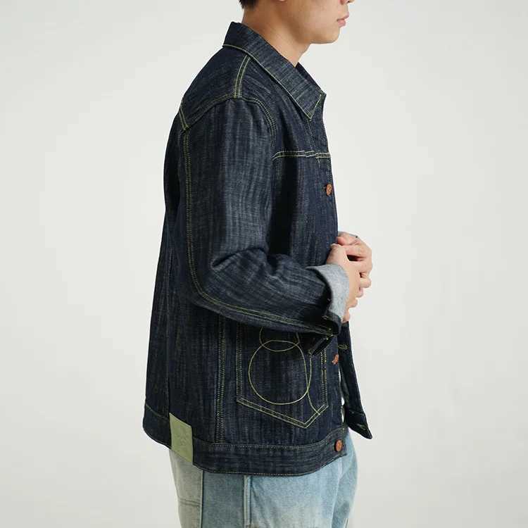 Heavyweight Denim Jackets for Men Autumn American Vintage Casual Loose Outwear Pockets Embroidery Flowers 00% Cotton American W250524