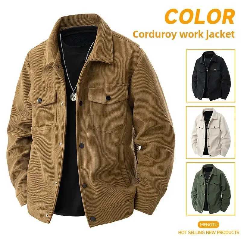2025 Spring and Autumn mens corduroy lapel jacket mens new American retro brand loose handsome high-quality cargo jacket W250524