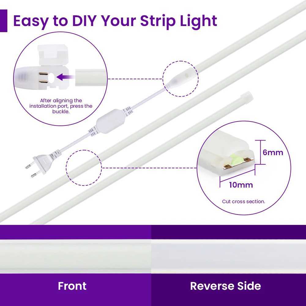 220V COB Neon Light 288LEDs/m Flexible Tape Ribbon Waterproof High Density Linear Light Ice Blue Rope for Decoration W250524