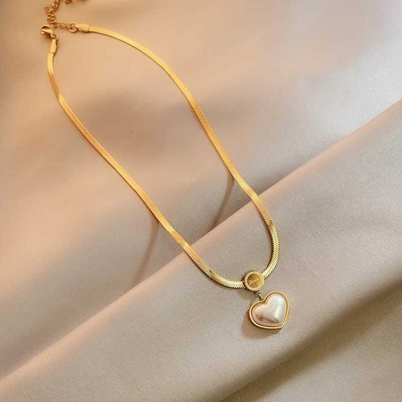 Korean Fashion Stainl Steel Gold Color Heart Necklaces for Women Chokers Trend Elegant Snake Chain Pendant Party Jewelry XJ250524