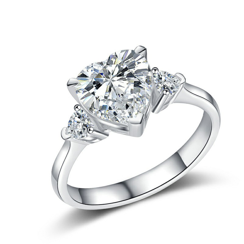 925 Sterling Silver Heart-Shaped High-Carbon Diamond Ring, Full Diamond Engagement Ring for Women, Luxury Silver Jewelry for Special Occasions