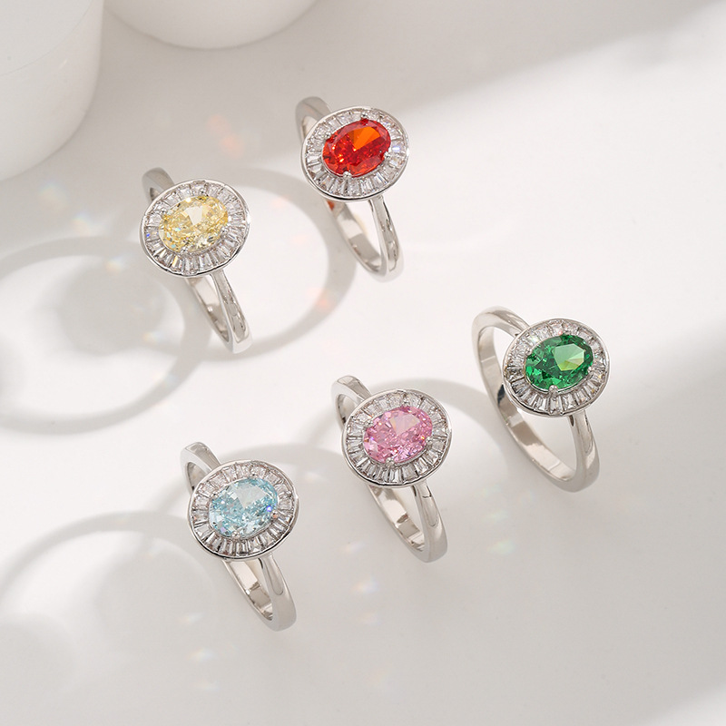 Elegant Multi-Colored Gemstone Oval Rings in Silver for Women - High-Quality Diamond Accent Jewelry, Perfect for Engagement or Fashion Wear