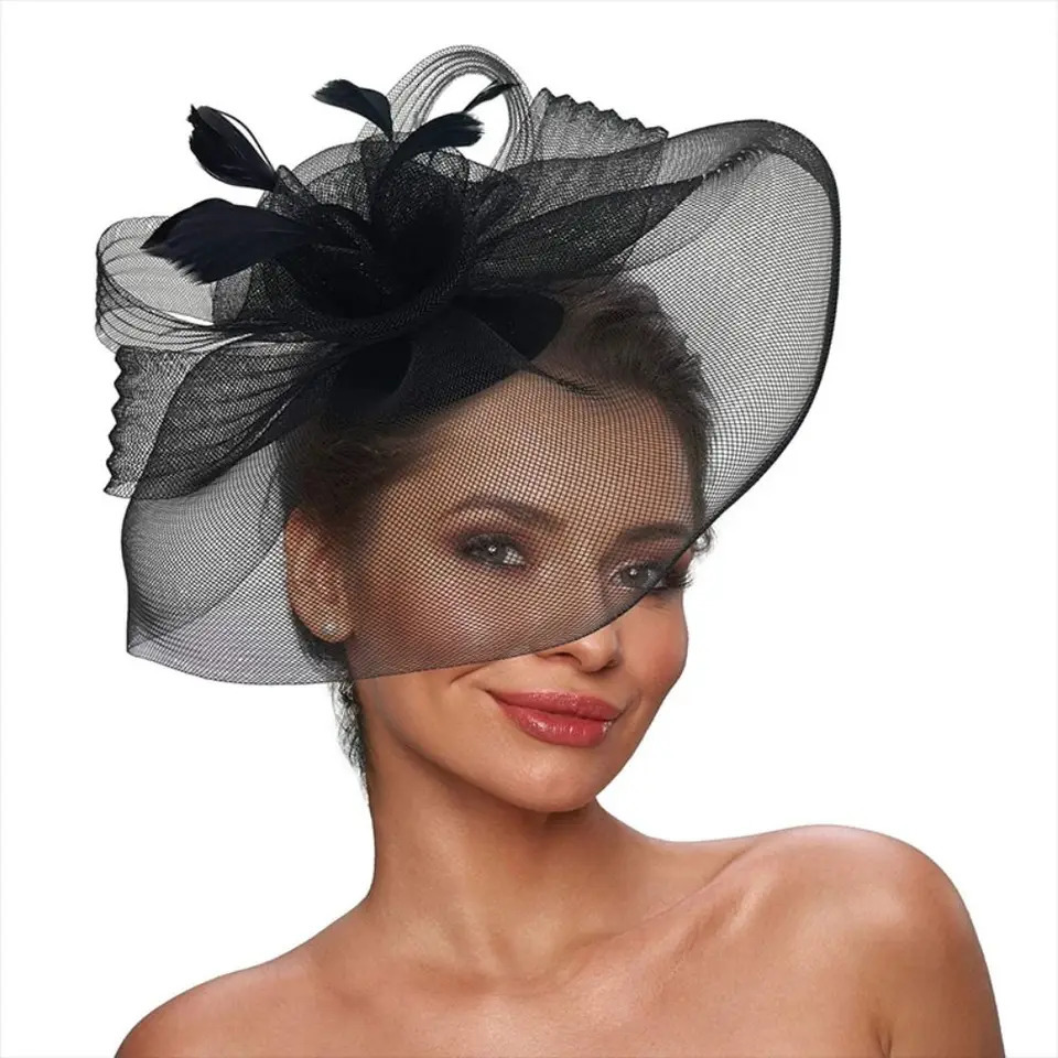 Fashion Handmade Lady Women Fascinator Bow Hair Clip Headwear Lace Feather Mini Hat Wedding Party Accessory 250519