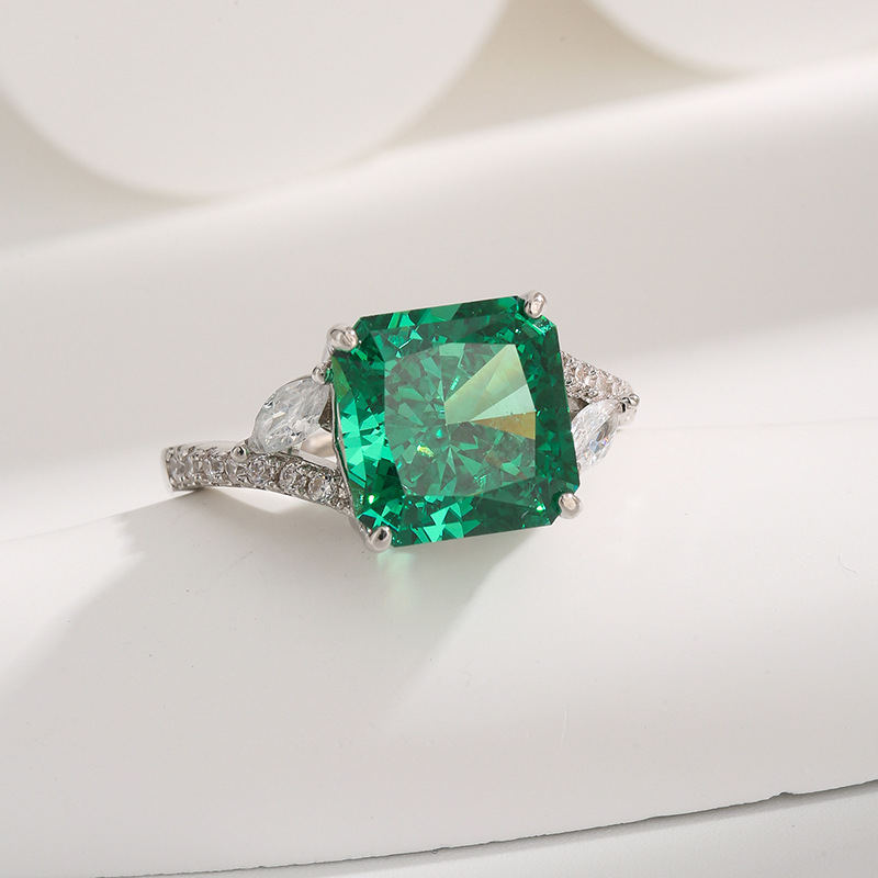 Sophisticated Hued Stone Solitaire Ring Featuring a Rounded Square Facet Shape Crafted from Durable Silver Alloy
