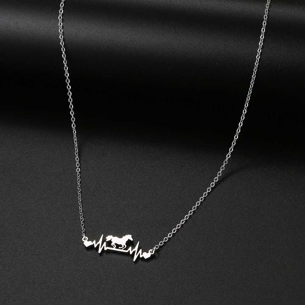 Stainless Steel Necklaces Cute Cardiogram Horse Chain Pendant Collar Fashion Charm Necklace For Women Jewelry Party Best Gifts XJ250524