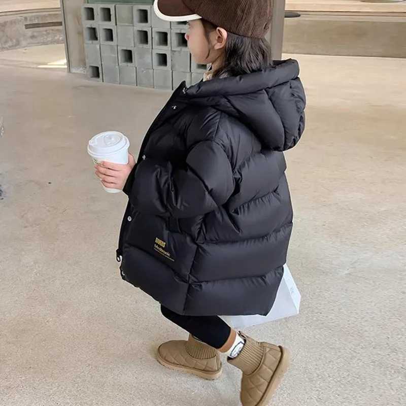-30 Kids Winter Girls Padded Jackets Thick Warm Waterproof Shiny Hooded Coats Children Outerwear Clothes Teen Park 5-14 Years Z250524