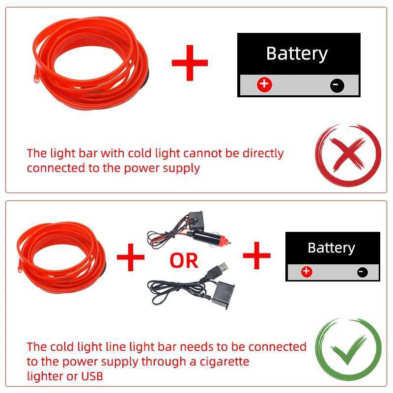 1M/2M/3M/5M Car Interior Led Decorative Lamp EL Wiring Neon Strip For Auto DIY Flexible Ambient Light Party Atmosphere Diode USB W250524